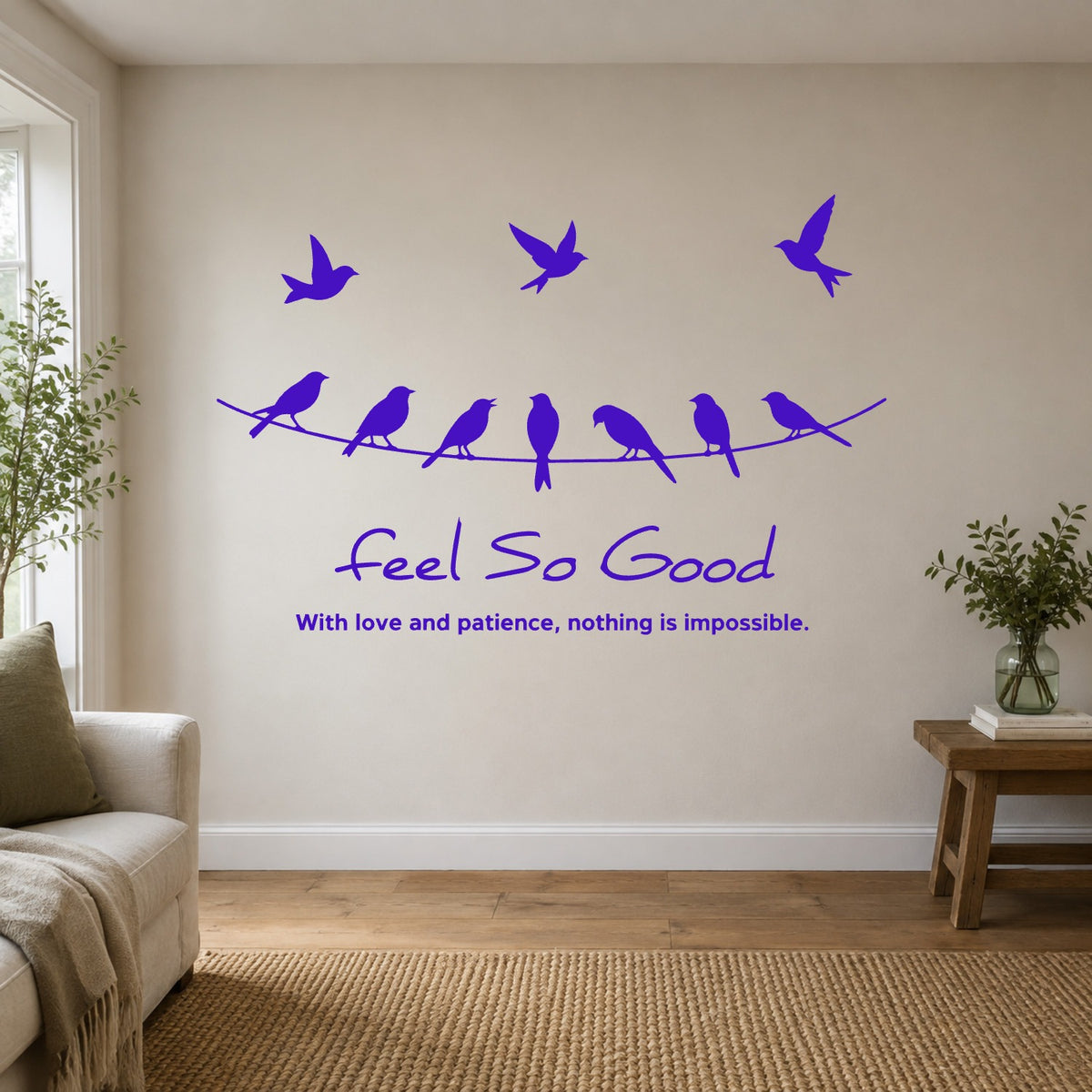 Birds on a Wire “Feel So Good” Wall Sticker - Purple
