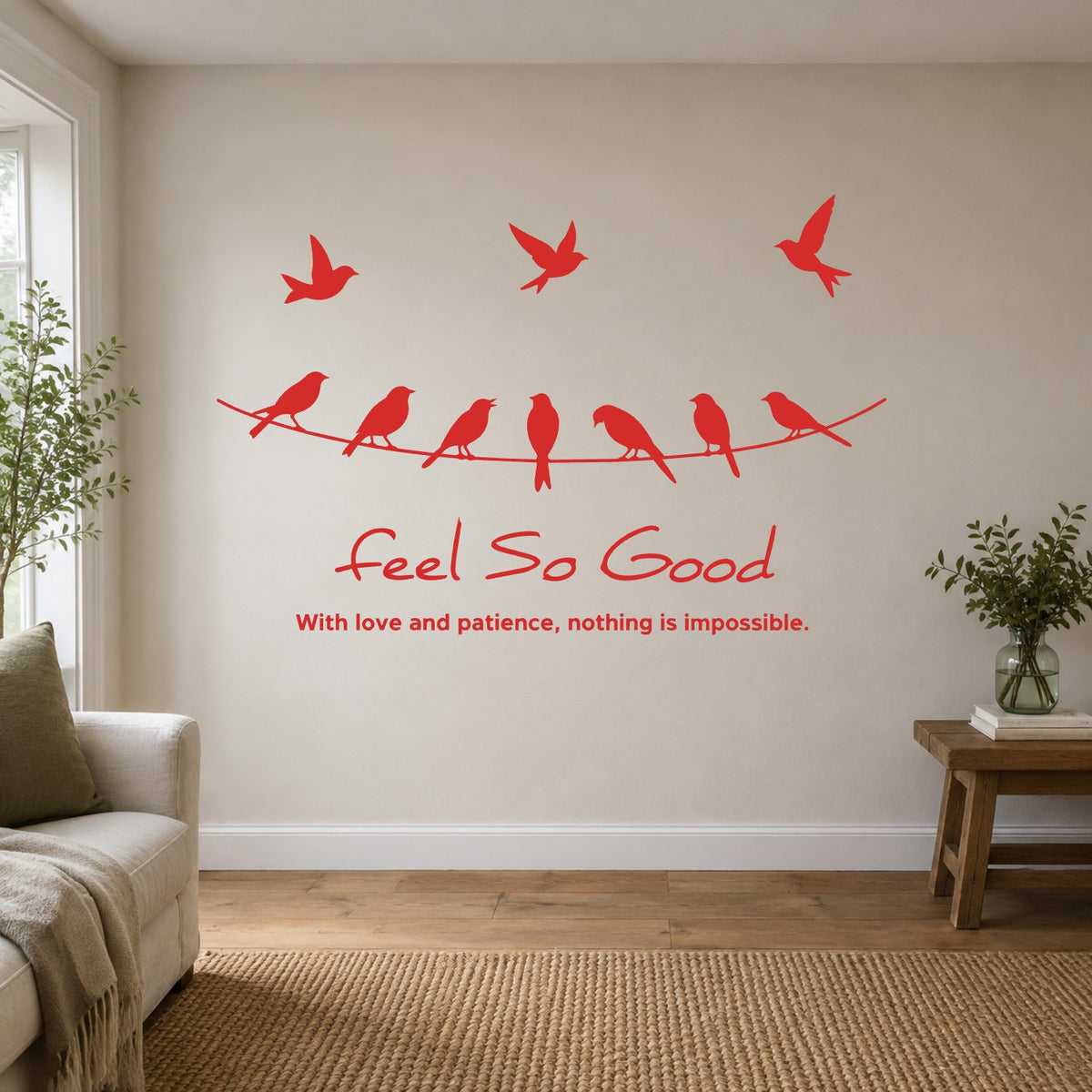 Birds on a Wire “Feel So Good” Wall Sticker - Red