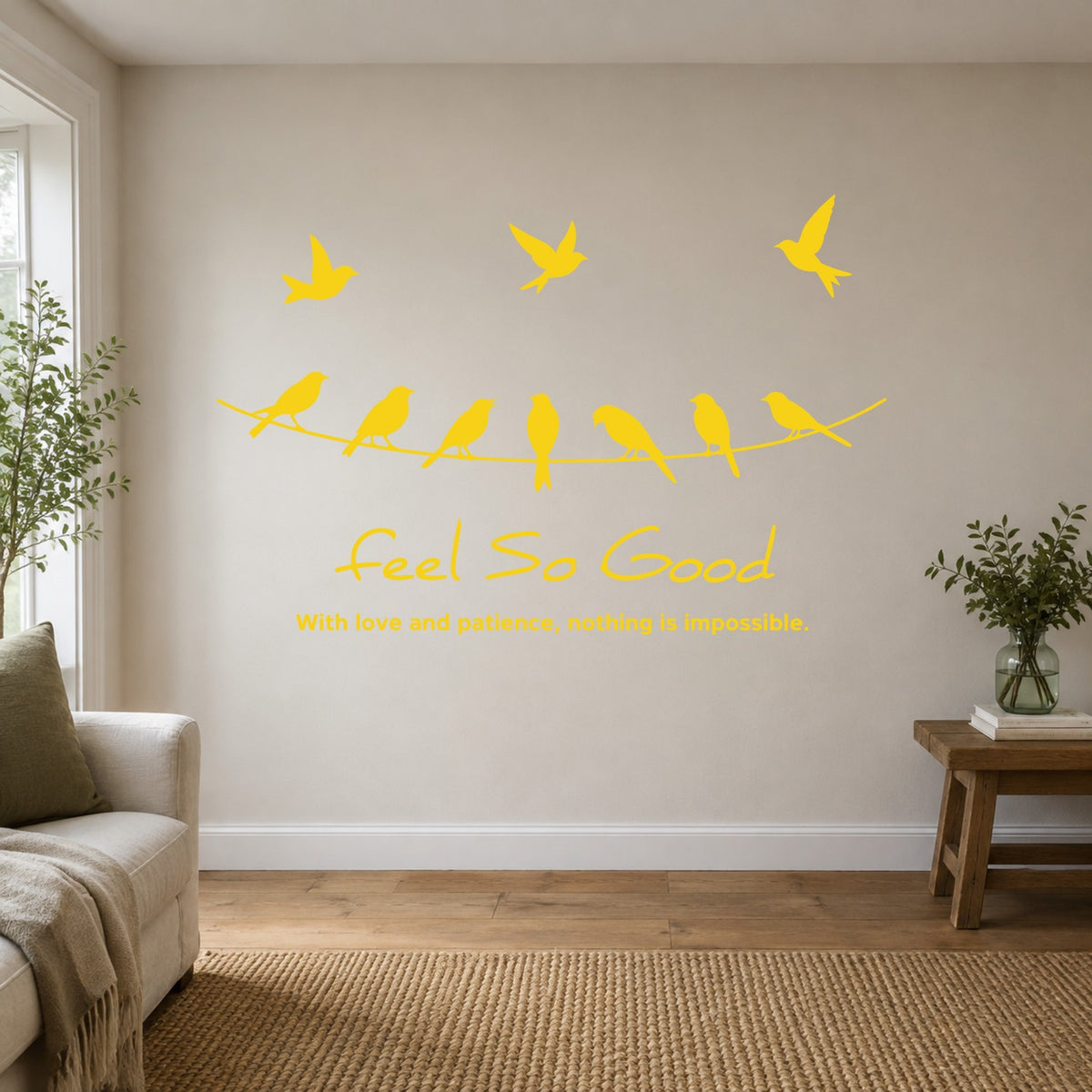 Birds on a Wire “Feel So Good” Wall Sticker - Yellow