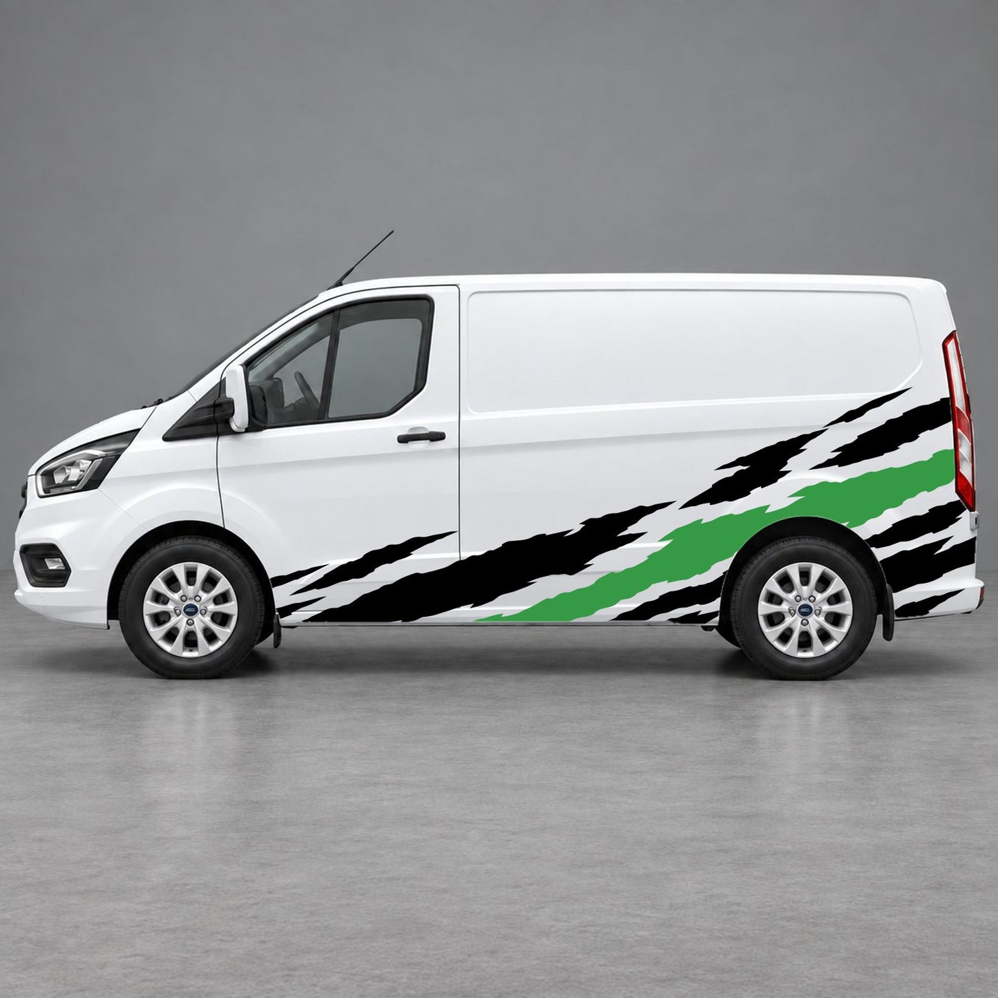 Ford Transit Custom Claw Scratch Side Graphics in Black & Green