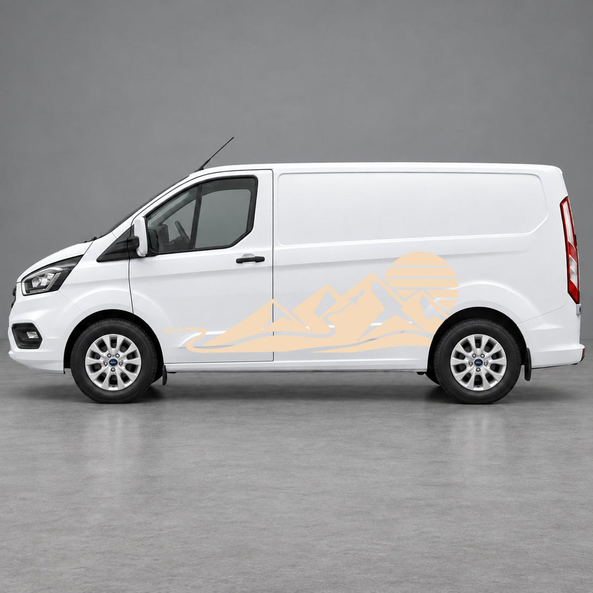 Ford Transit Custom Mountain Sunset Landscape Side Graphics in Beige