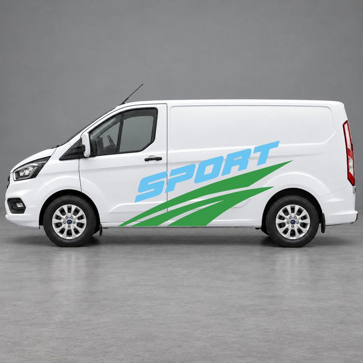 Ford Transit Custom Sport Twin Stripe Side Graphics in Green & Light Blue