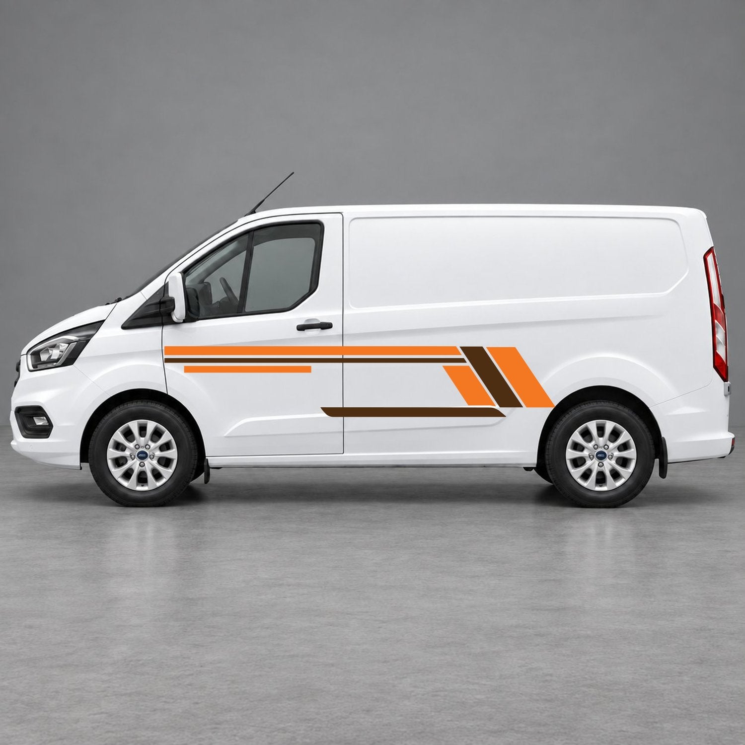 Ford Transit Custom Geometric Outline Side Stripes in Orange & Brown