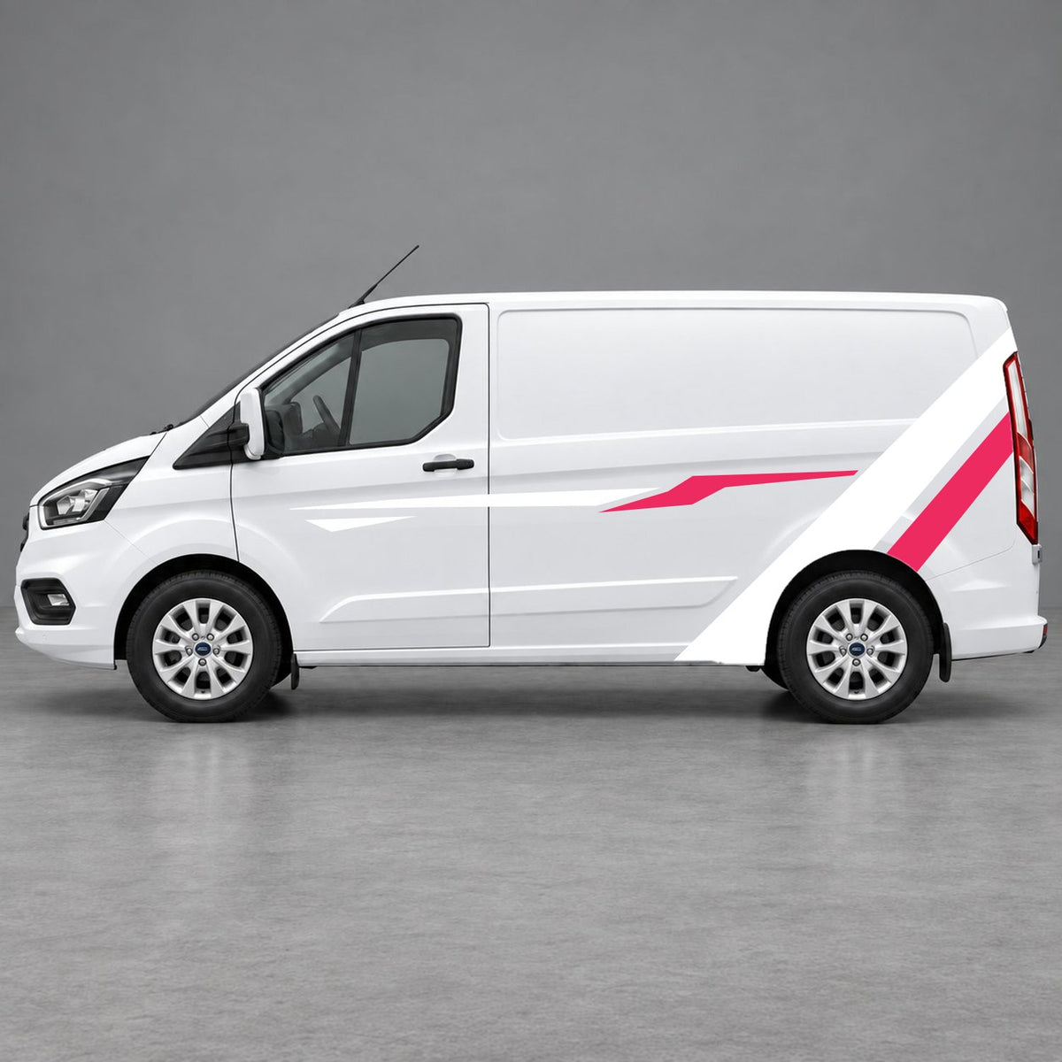 Ford Transit Custom Bold Rear Diagonal Side Stripes in White & Pink