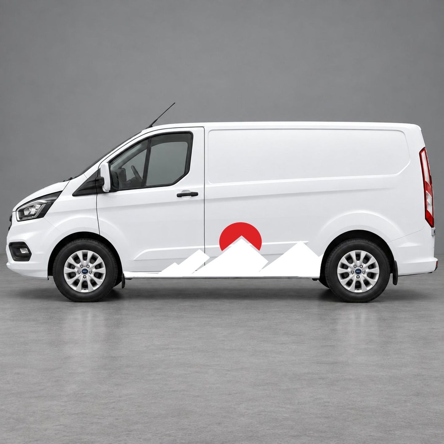 Ford Transit Custom Minimal Mountain Peak Side Graphics in White & Red