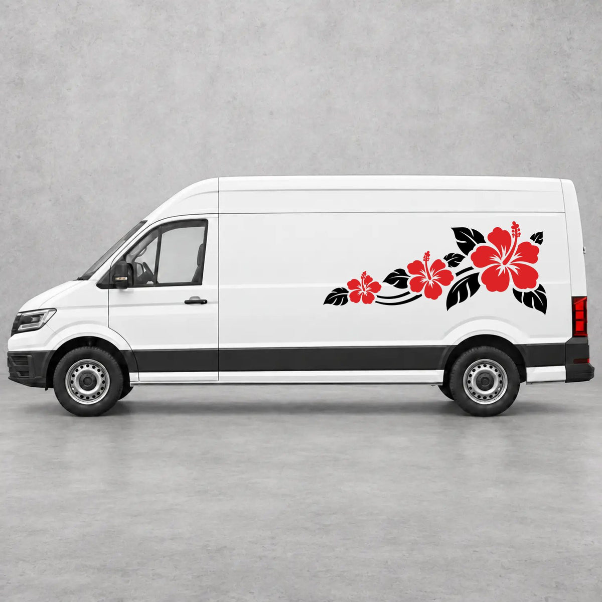 VW Crafter Hibiscus Flower Trail Side Graphics in Black & Red