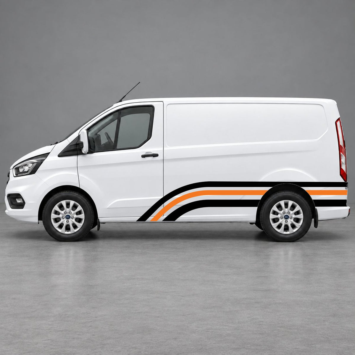 Ford Transit Custom Retro Triple-Arch Side Stripes in Black & Orange