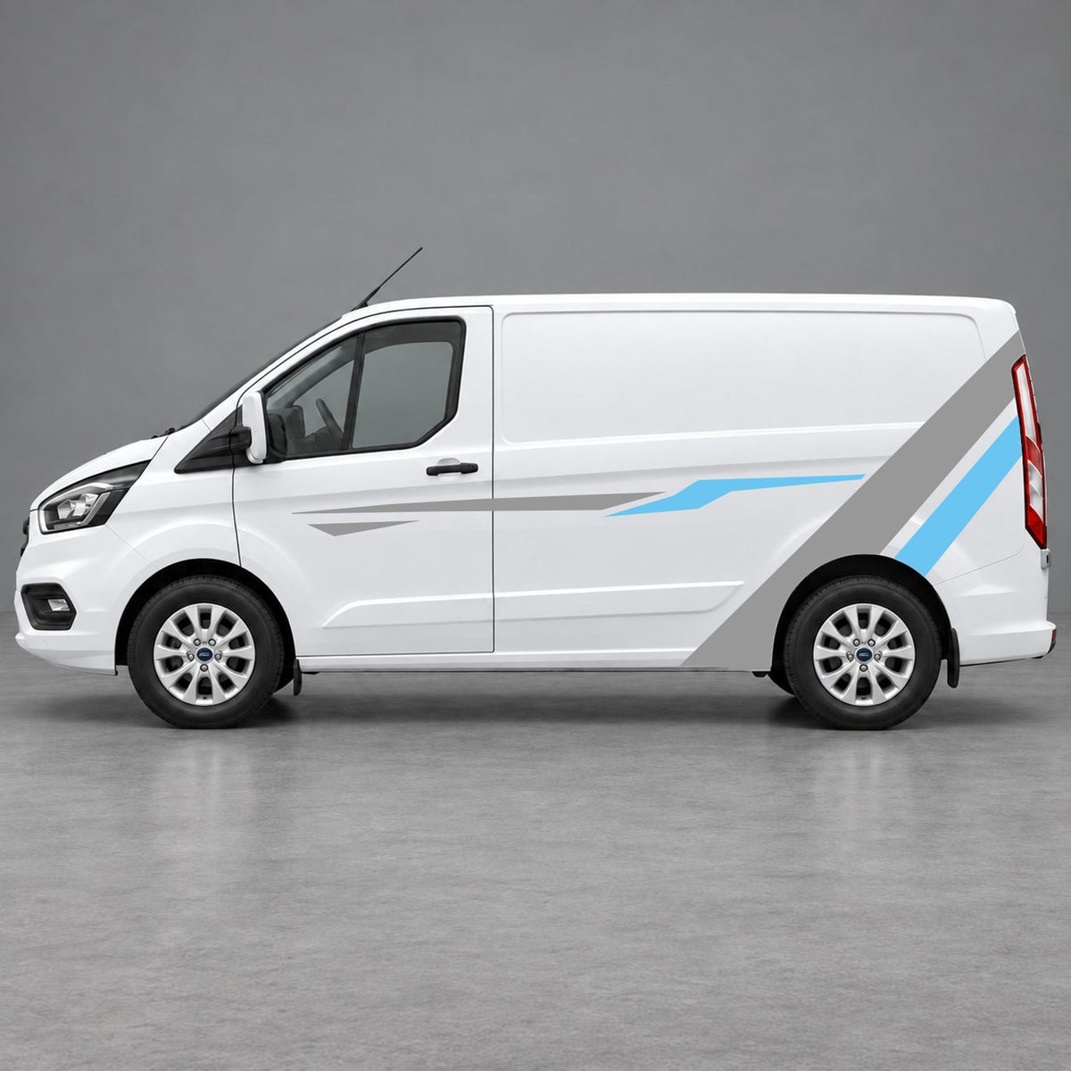 Ford Transit Custom Bold Rear Diagonal Side Stripes in Grey & Light Blue