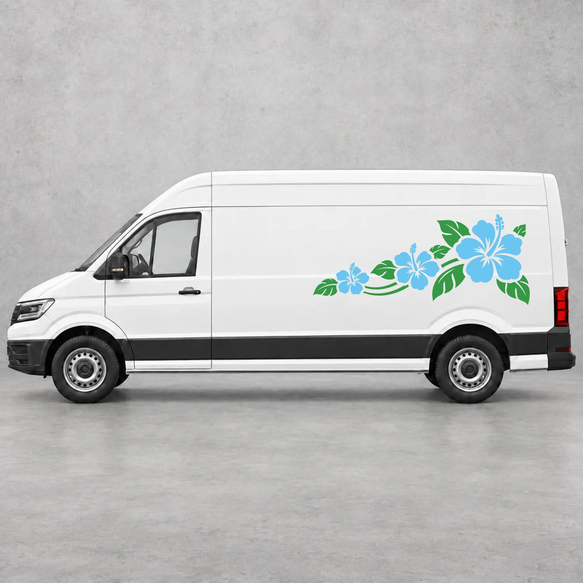 VW Crafter Hibiscus Flower Trail Side Graphics in Green & Light Blue