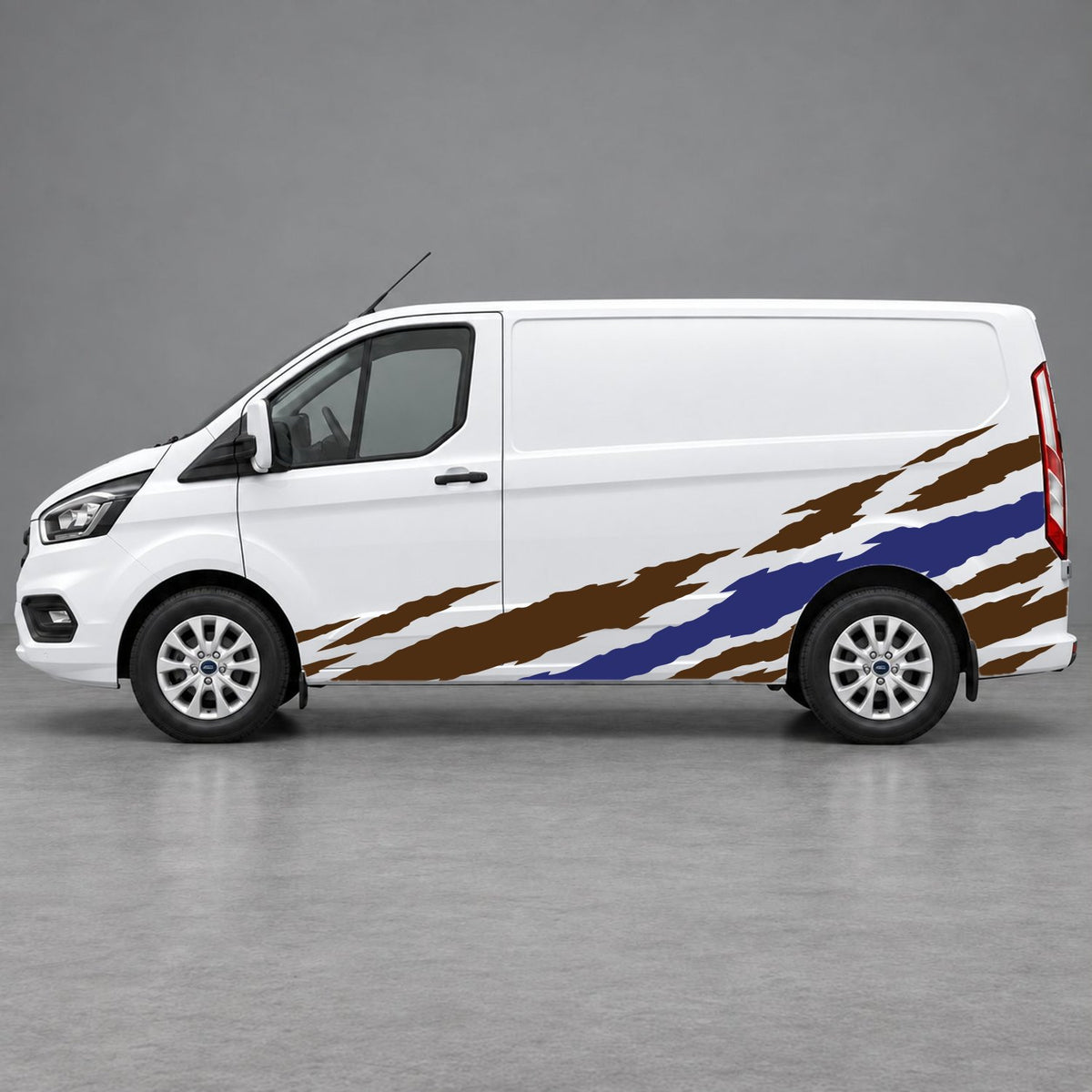 Ford Transit Custom Claw Scratch Side Graphics in Brown & Navy Blue