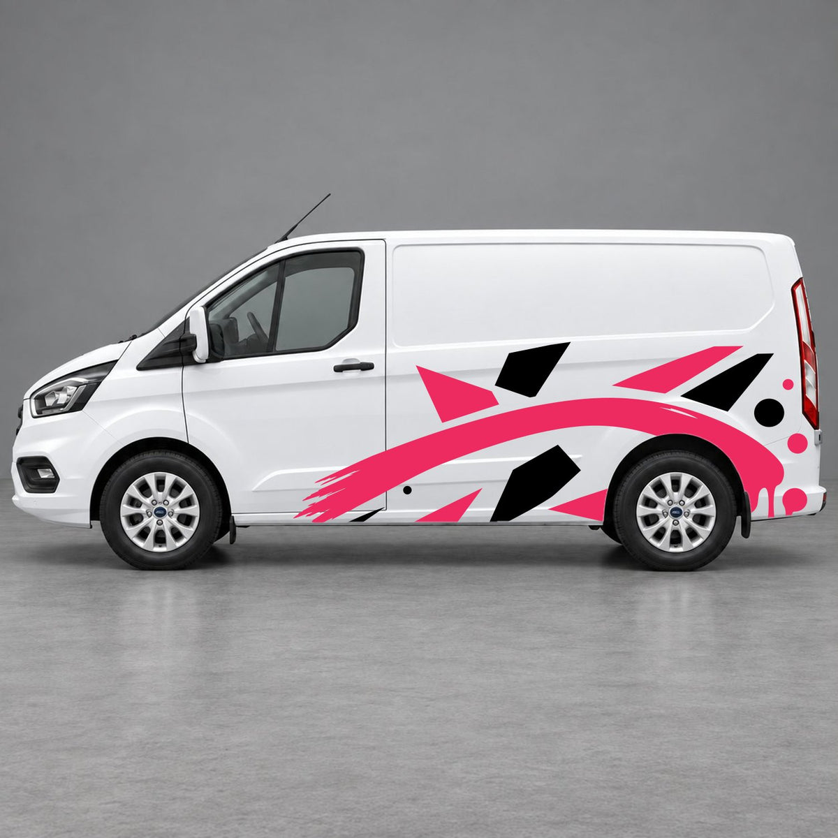 Ford Transit Custom Abstract Geometric Splash Side Graphics in Black & Pink