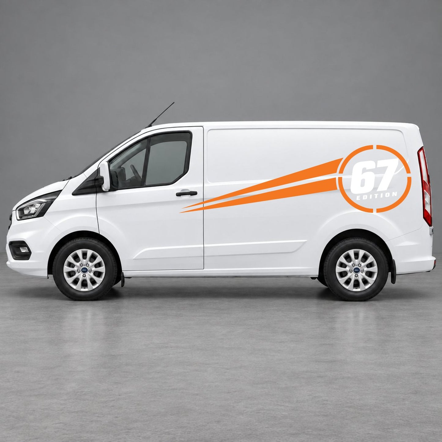 Ford Transit Custom Personalised Number Edition Side Stripes in Orange & White