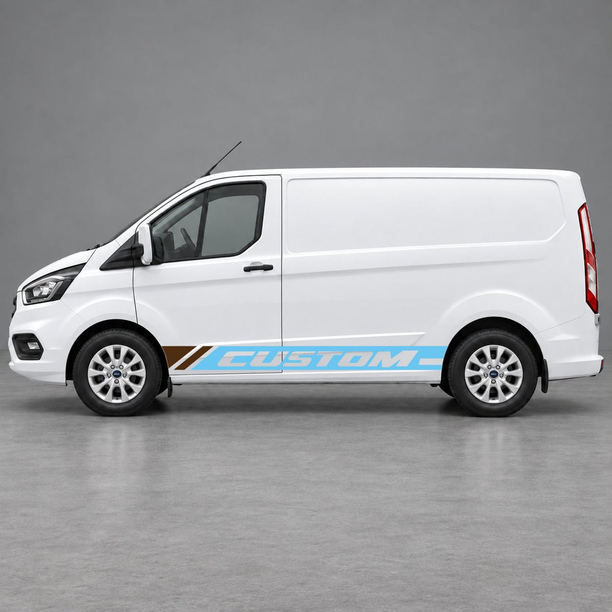 Ford Transit Custom Custom Lower Side Stripes in Light Blue & Brown