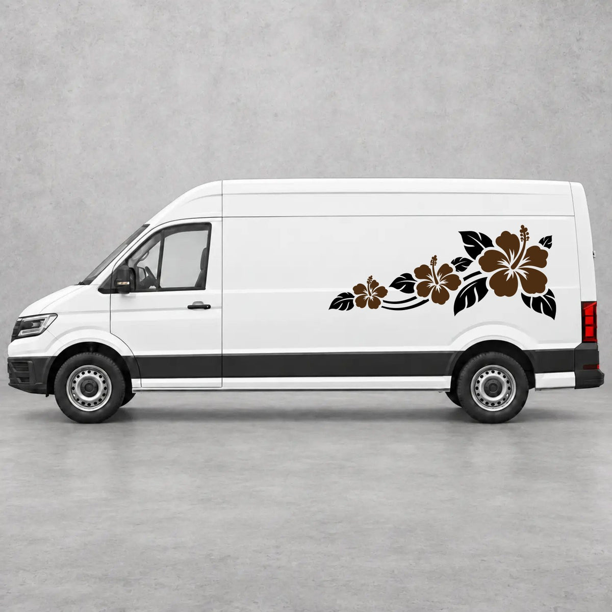 VW Crafter Hibiscus Flower Trail Side Graphics in Black & Brown