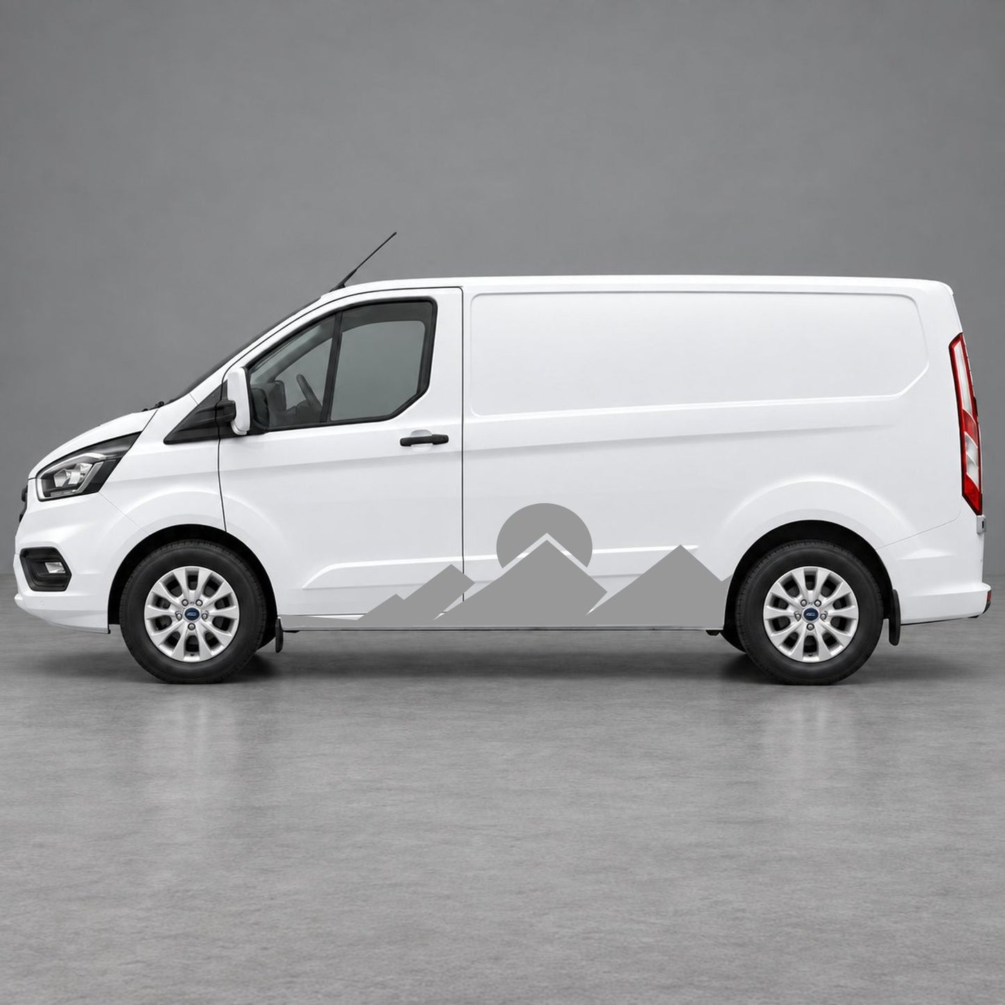 Ford Transit Custom Minimal Mountain Peak Side Graphics in Grey & Grey