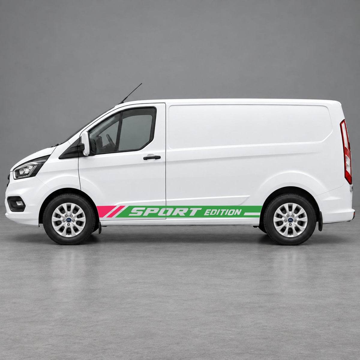 Ford Transit Custom Sport Edition Lower Side Graphics in Green & Pink