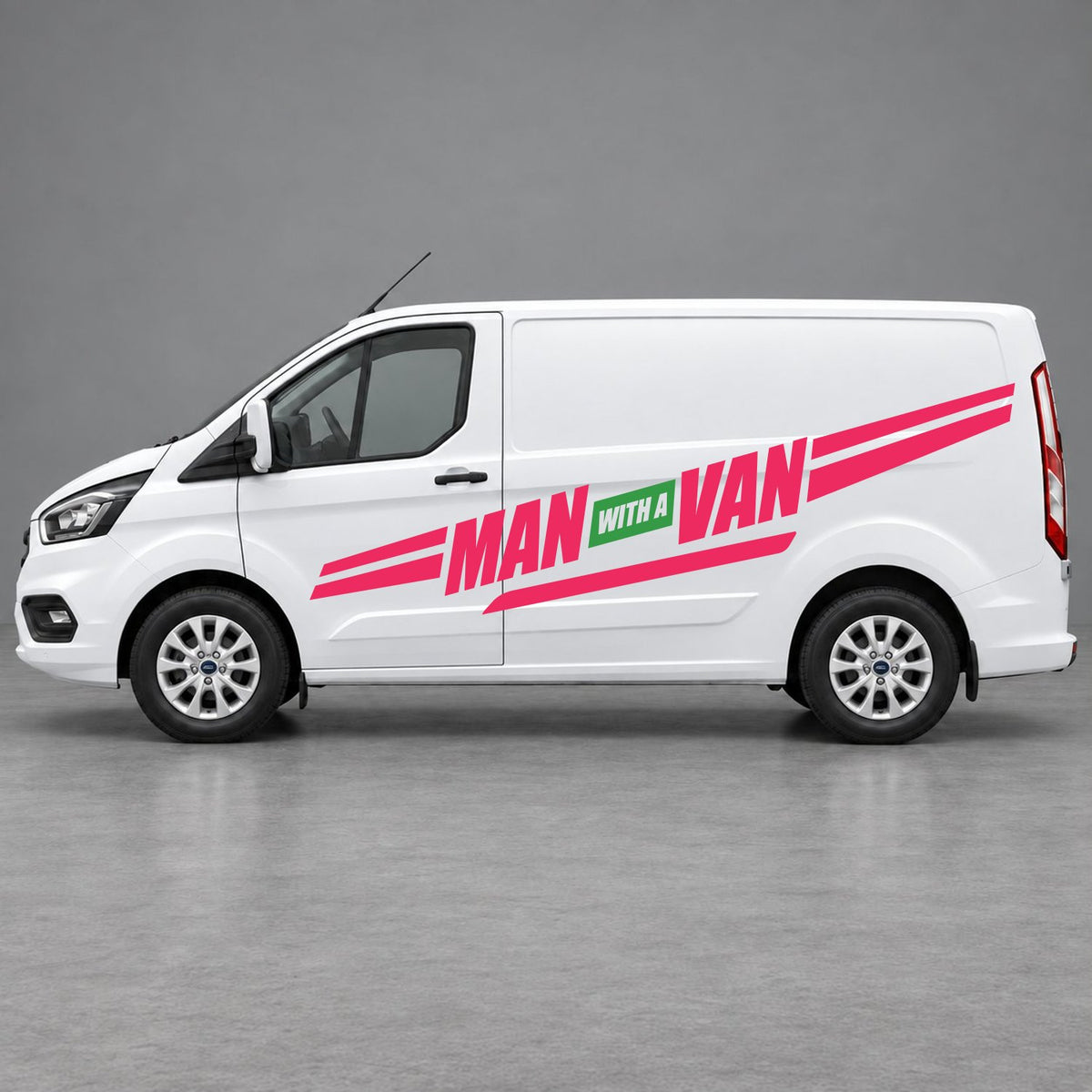 Ford Transit Custom Man with a Van Side Stripes in Pink & Green