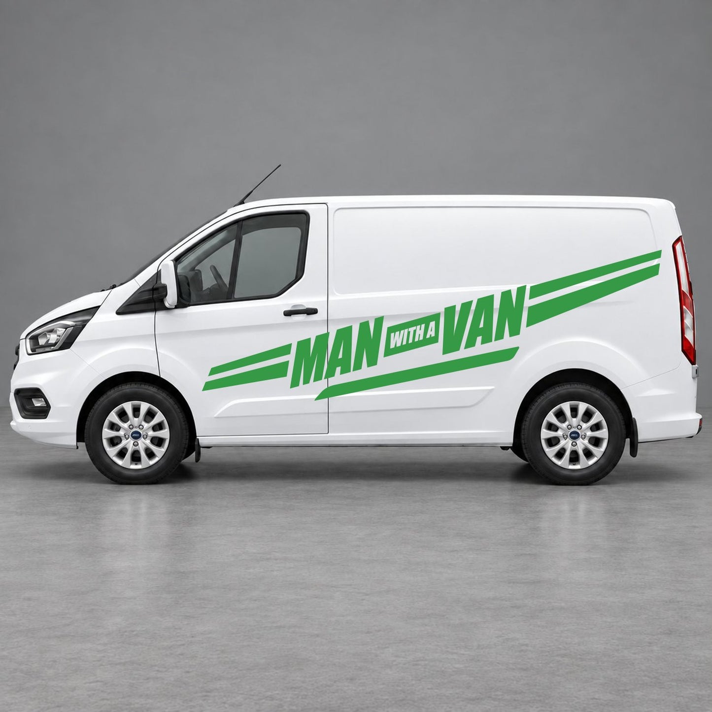 Ford Transit Custom Man with a Van Side Stripes in Green & Green