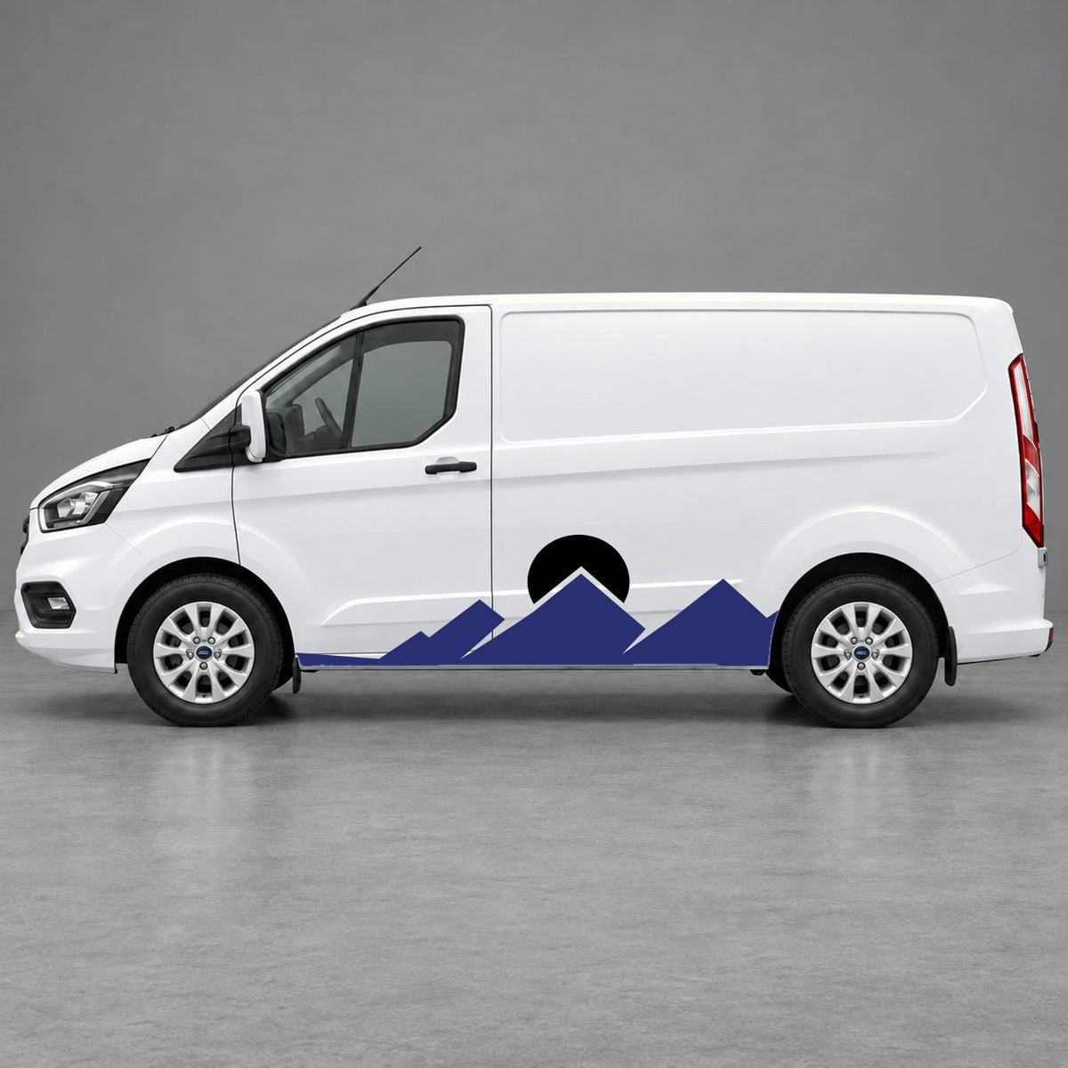 Ford Transit Custom Minimal Mountain Peak Side Graphics in Navy Blue & Black