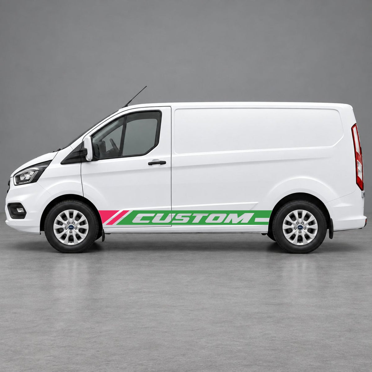 Ford Transit Custom Custom Lower Side Stripes in Green & Pink