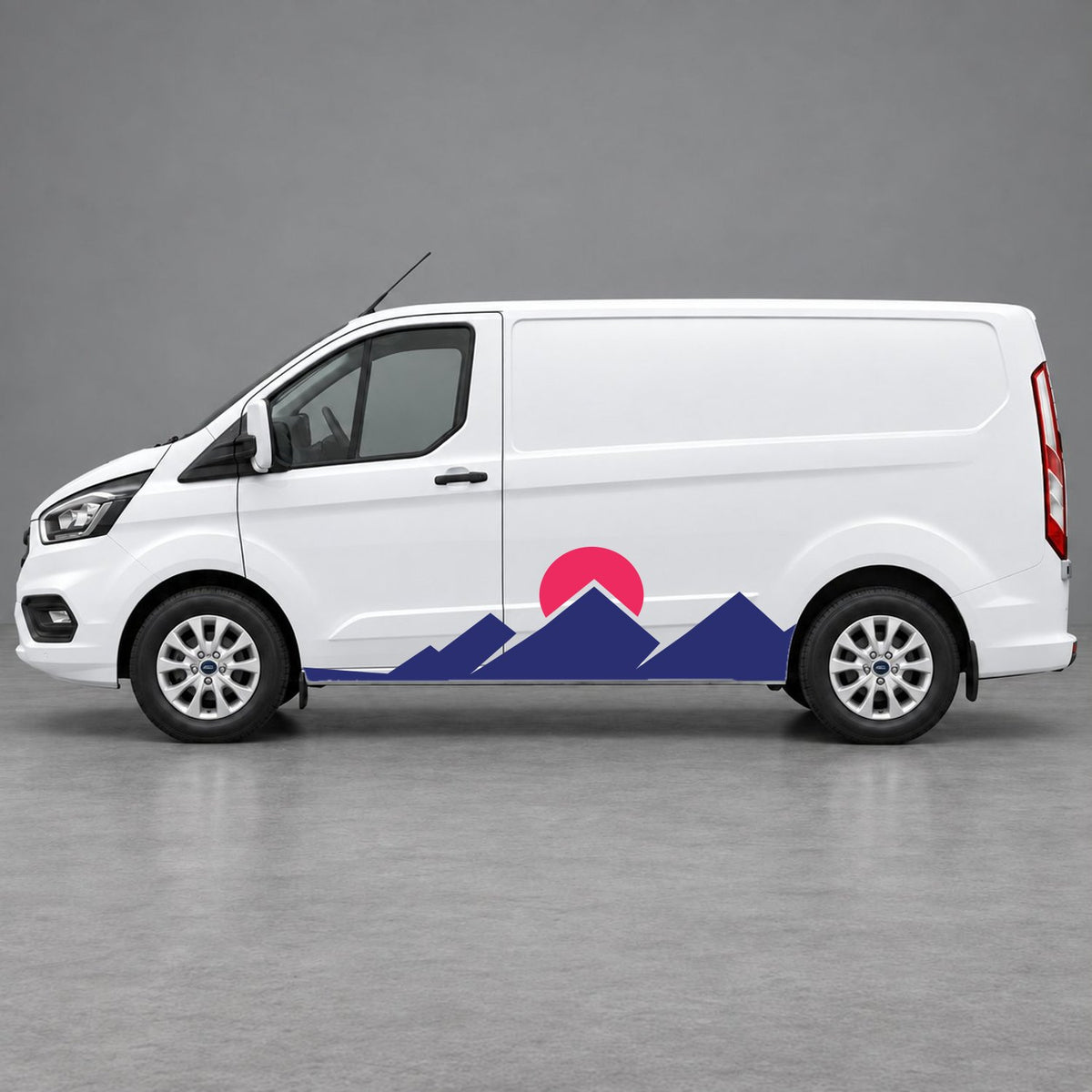 Ford Transit Custom Minimal Mountain Peak Side Graphics in Navy Blue & Pink