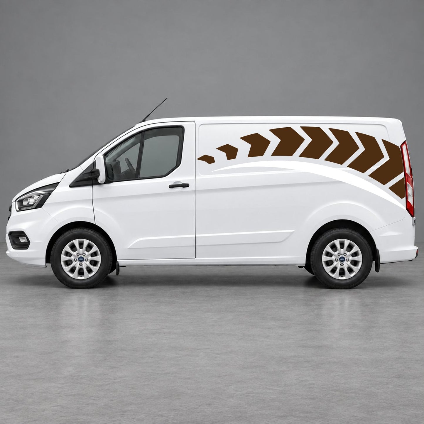 Ford Transit Custom Chevron Track Side Graphics in Brown & White