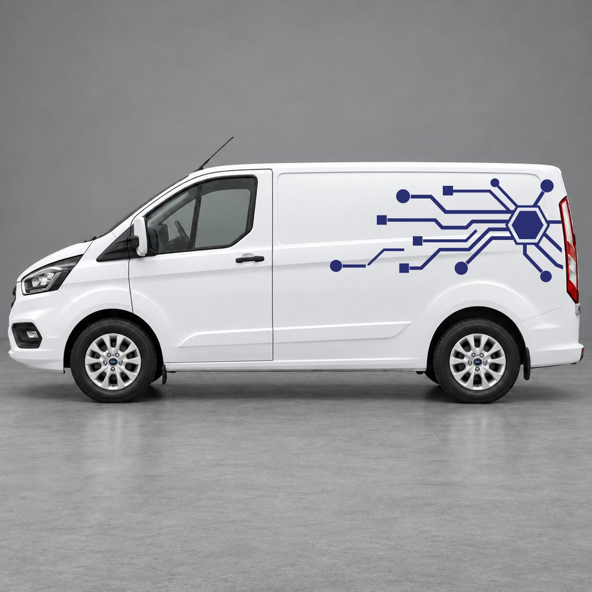 Ford Transit Custom Circuit Board Side Graphics in Navy Blue