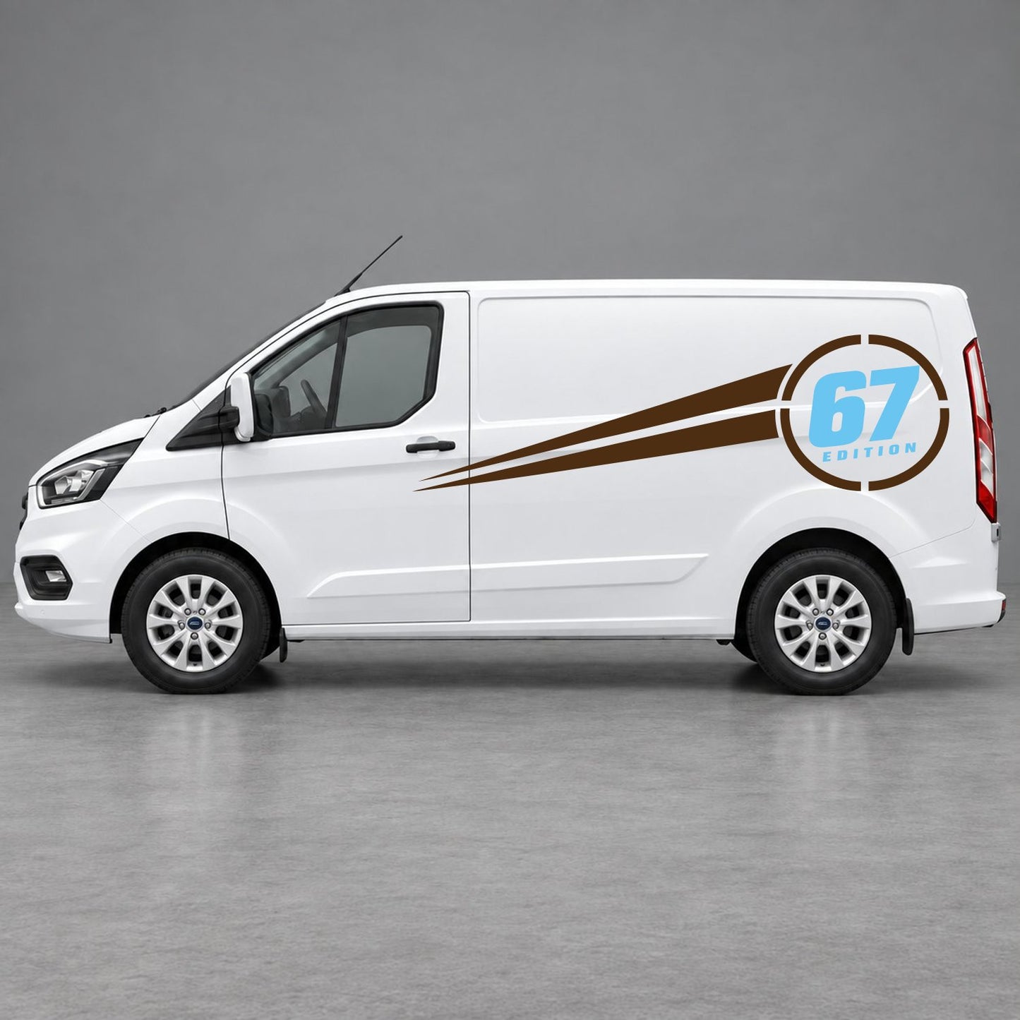 Ford Transit Custom Personalised Number Edition Side Stripes in Brown & Light Blue