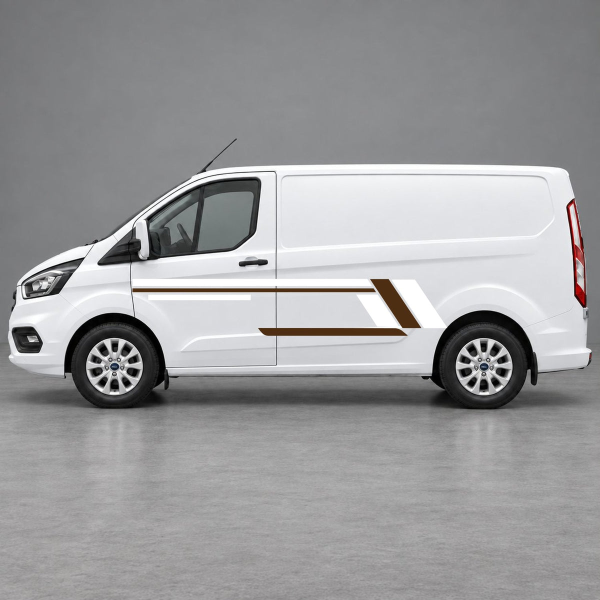 Ford Transit Custom Geometric Outline Side Stripes in White & Brown