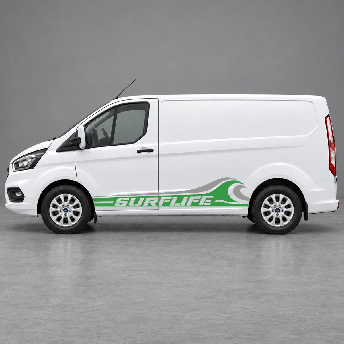 Ford Transit Custom Surflife Wave Side Stripes in Green & Grey