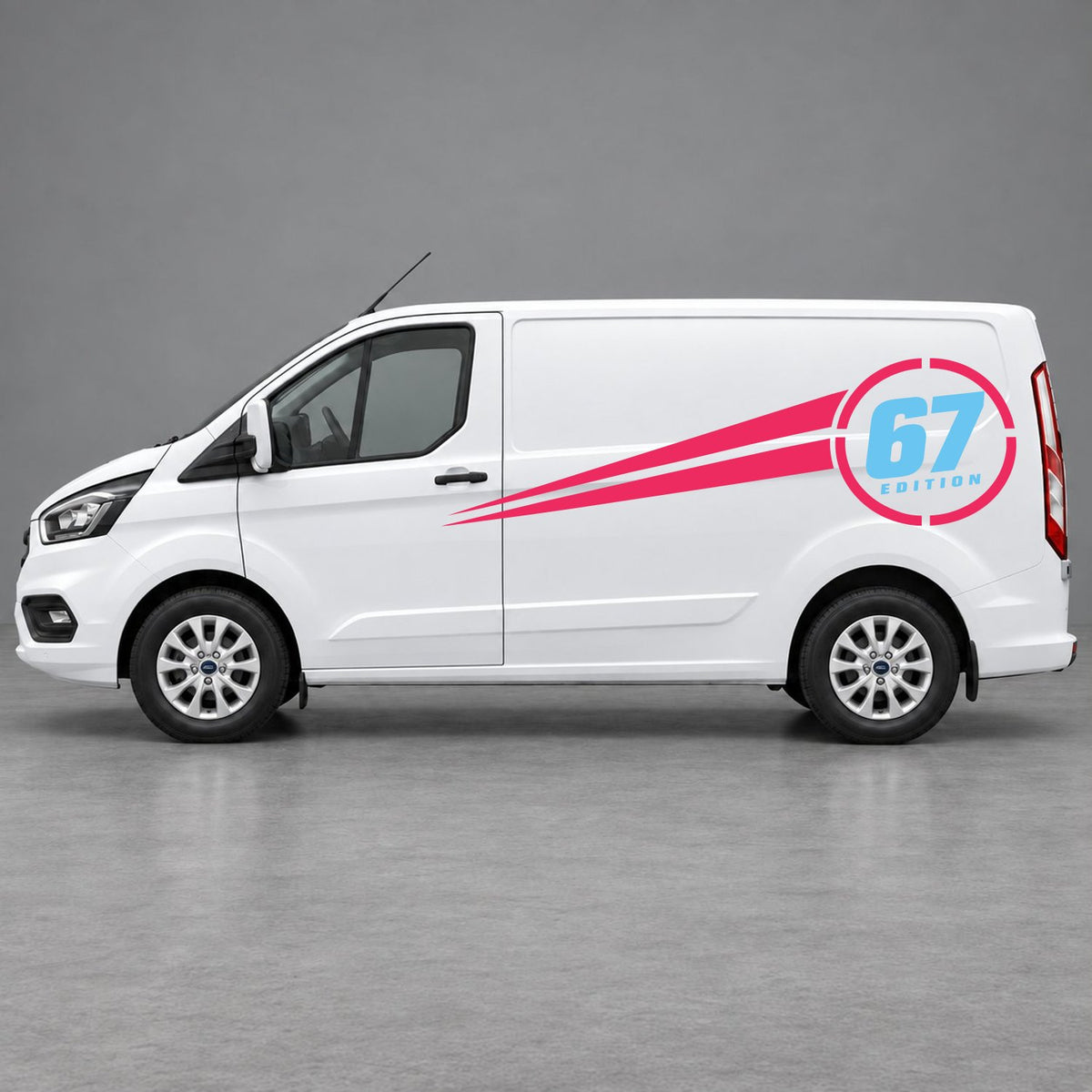 Ford Transit Custom Personalised Number Edition Side Stripes in Pink & Light Blue