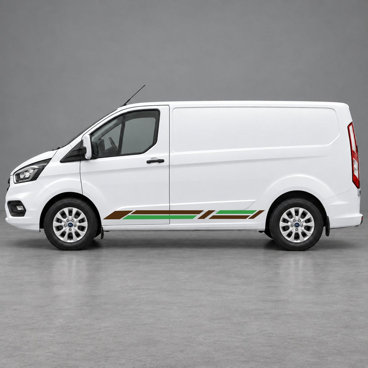 Ford Transit Custom Geometric Lower Side Stripes in Brown & Green