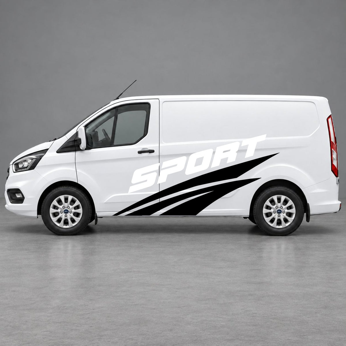 Ford Transit Custom Sport Twin Stripe Side Graphics in Black & White