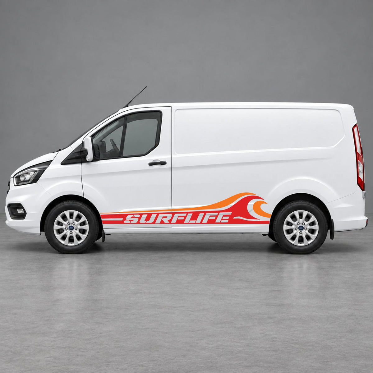 Ford Transit Custom Surflife Wave Side Stripes in Red & Orange