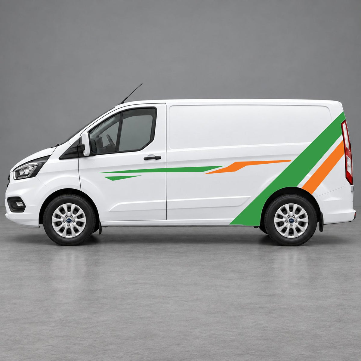 Ford Transit Custom Bold Rear Diagonal Side Stripes in Green & Orange