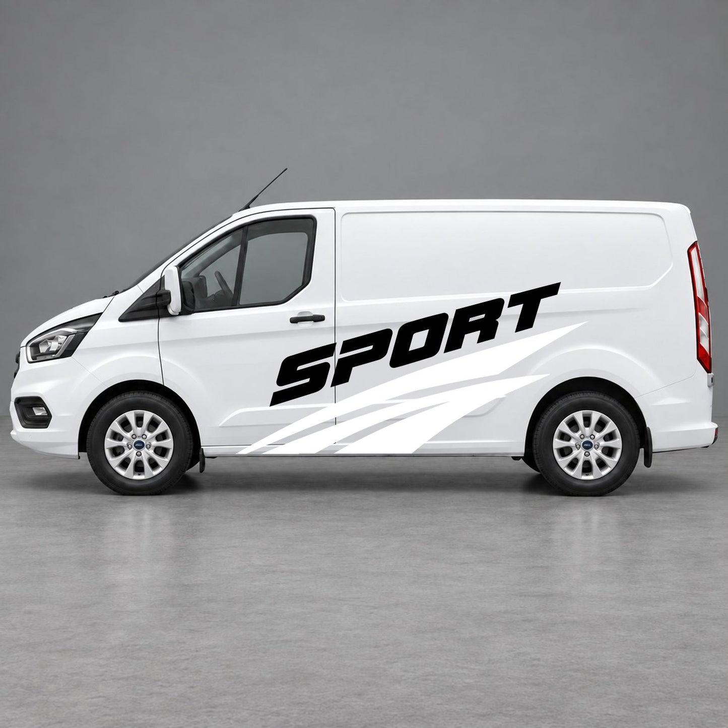 Ford Transit Custom Sport Twin Stripe Side Graphics in White & Black