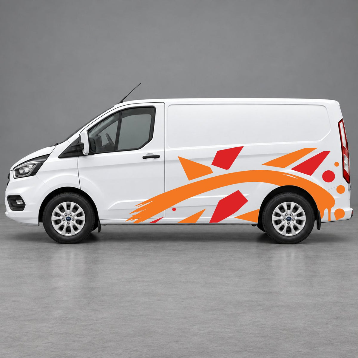Ford Transit Custom Abstract Geometric Splash Side Graphics in Red & Orange