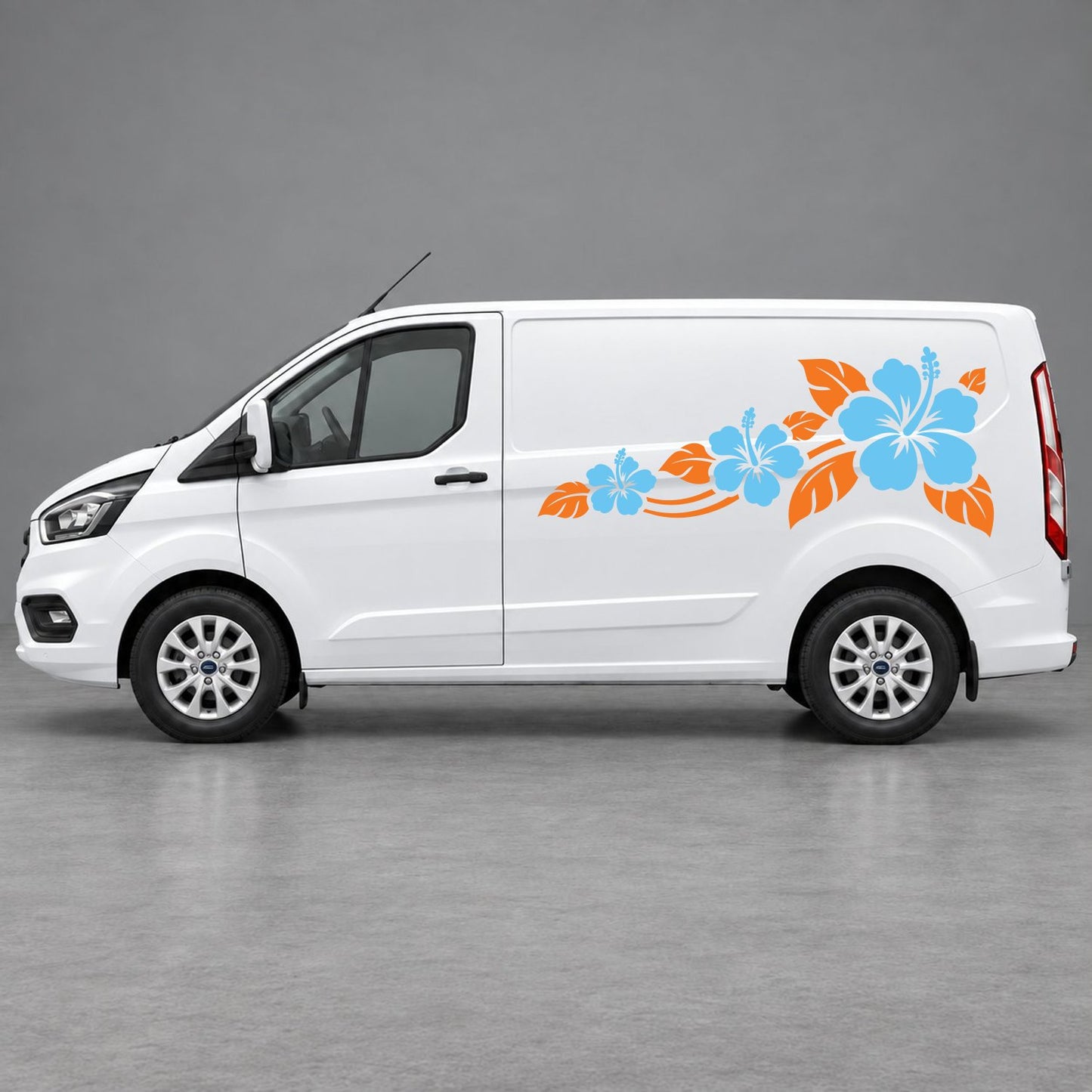 Ford Transit Custom Hibiscus Flower Trail Side Graphics in Orange & Light Blue