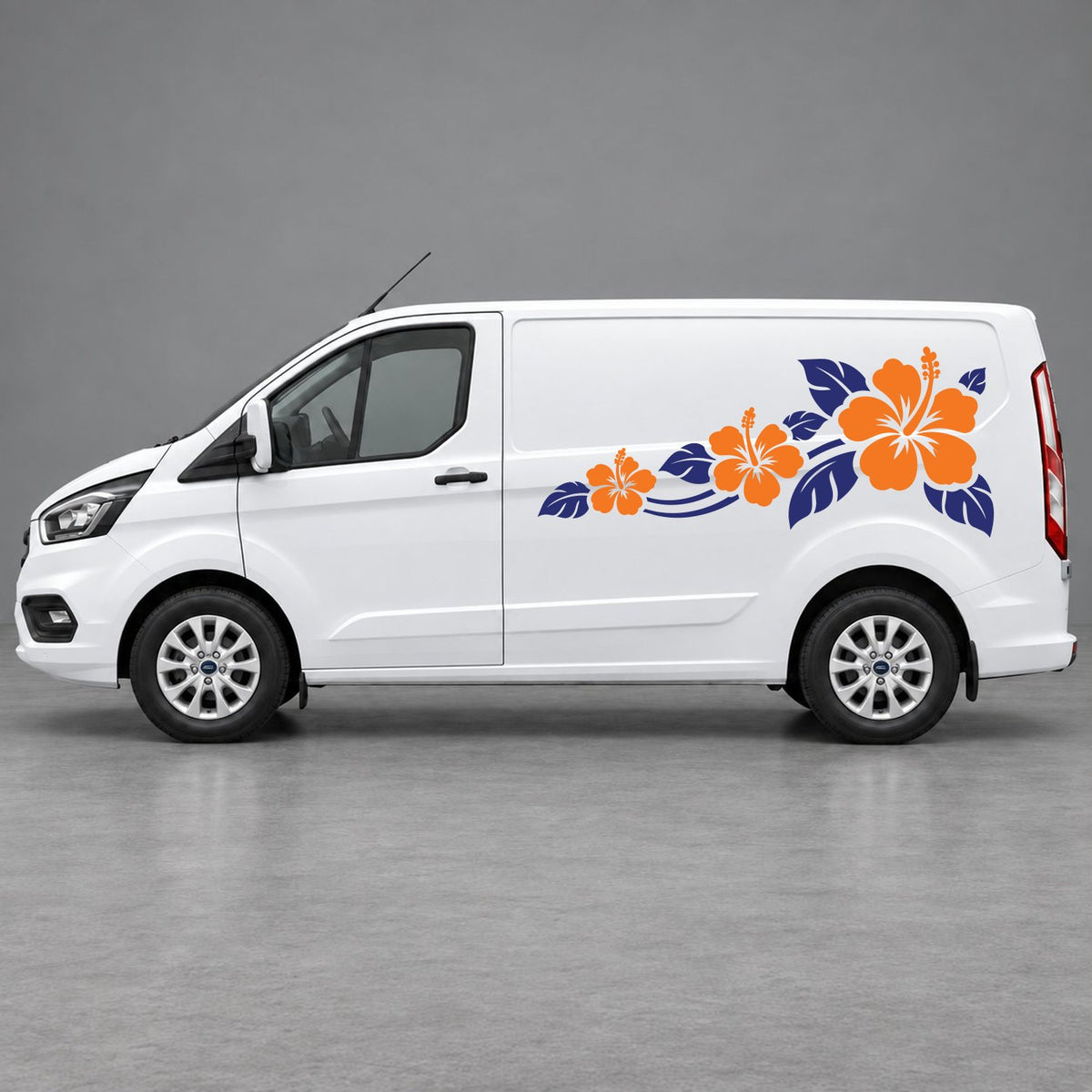 Ford Transit Custom Hibiscus Flower Trail Side Graphics in Navy Blue & Orange