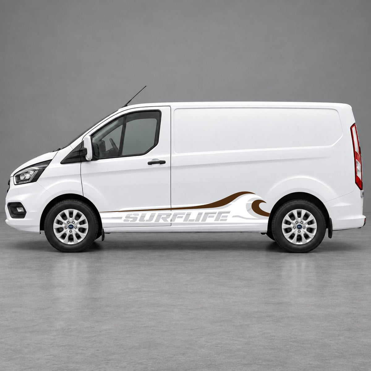 Ford Transit Custom Surflife Wave Side Stripes in White & Brown