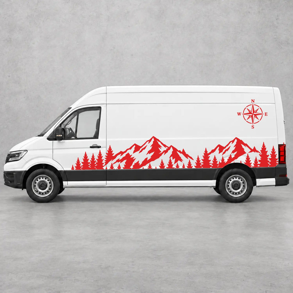 VW Crafter Mountain Forest & Compass Side Graphics in Red