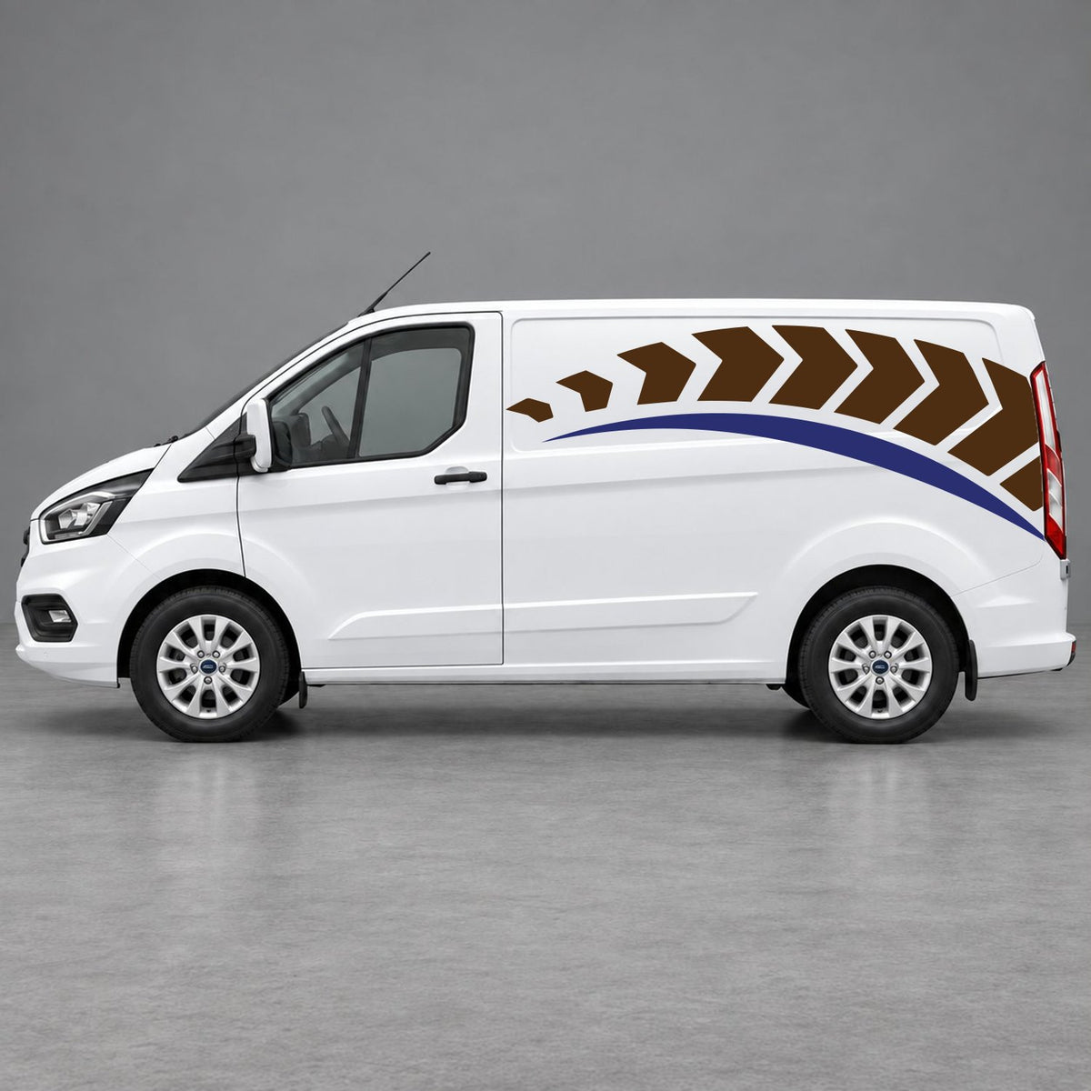 Ford Transit Custom Chevron Track Side Graphics in Brown & Navy Blue
