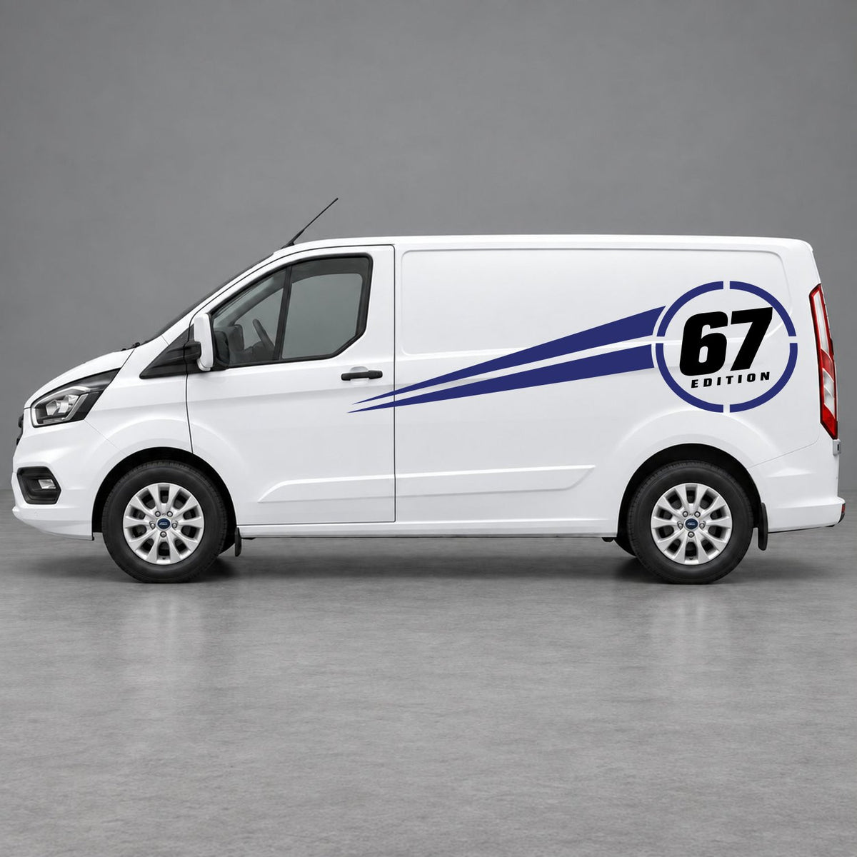Ford Transit Custom Personalised Number Edition Side Stripes in Navy Blue & Black