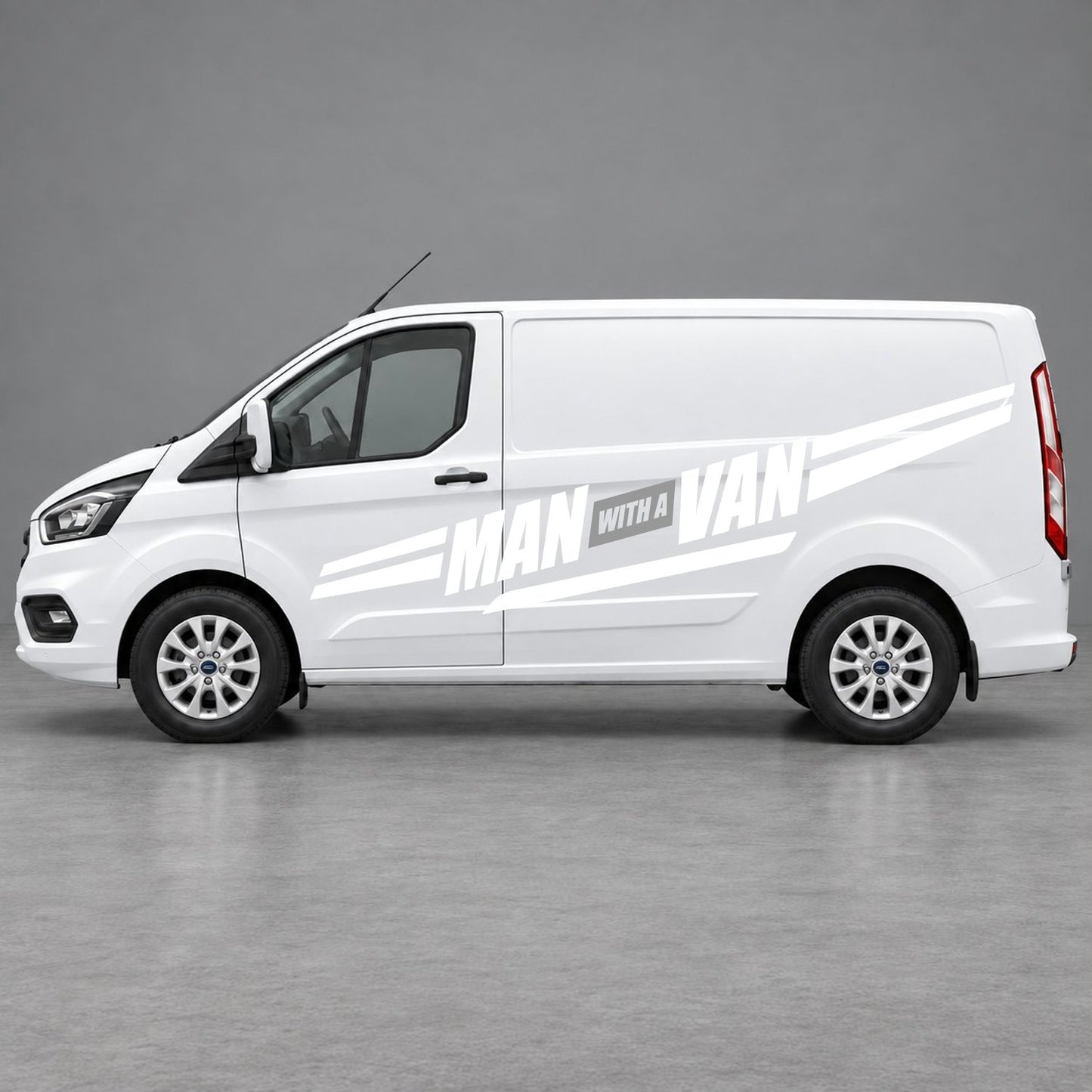 Ford Transit Custom Man with a Van Side Stripes in White & Grey