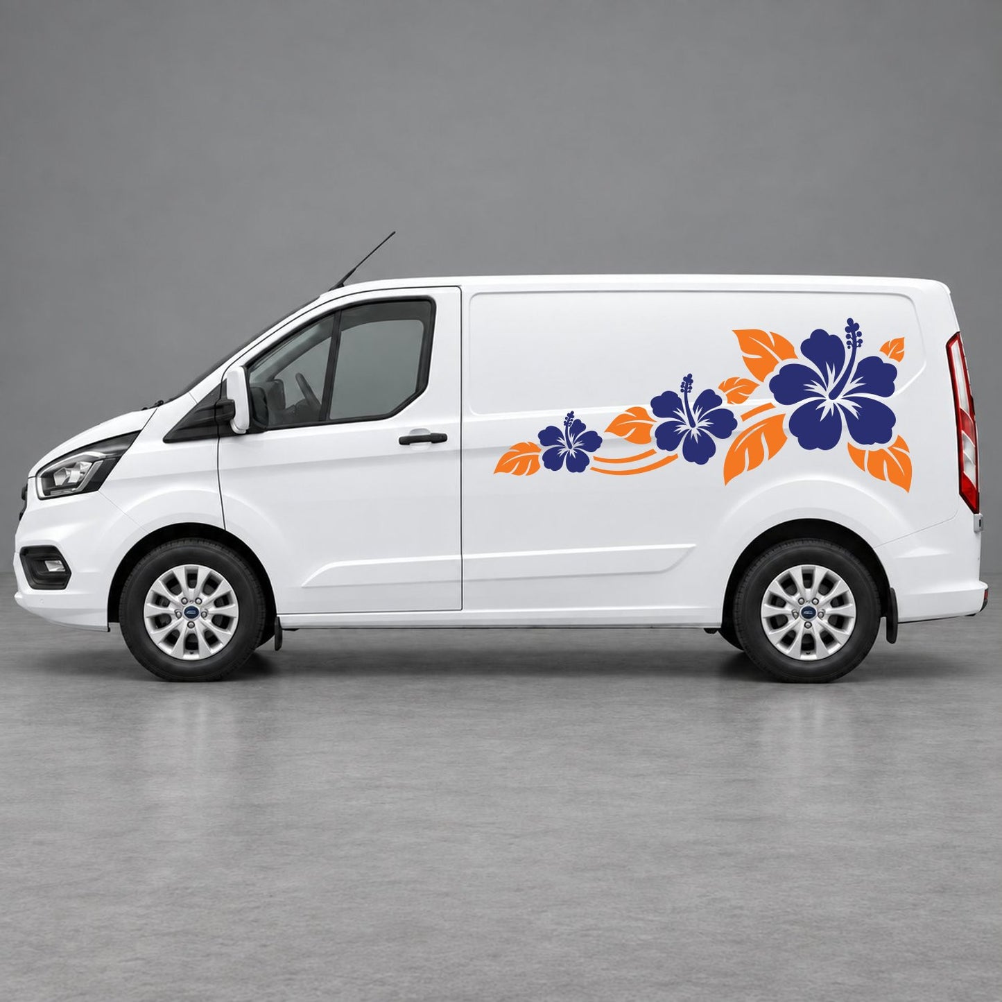 Ford Transit Custom Hibiscus Flower Trail Side Graphics in Orange & Navy Blue