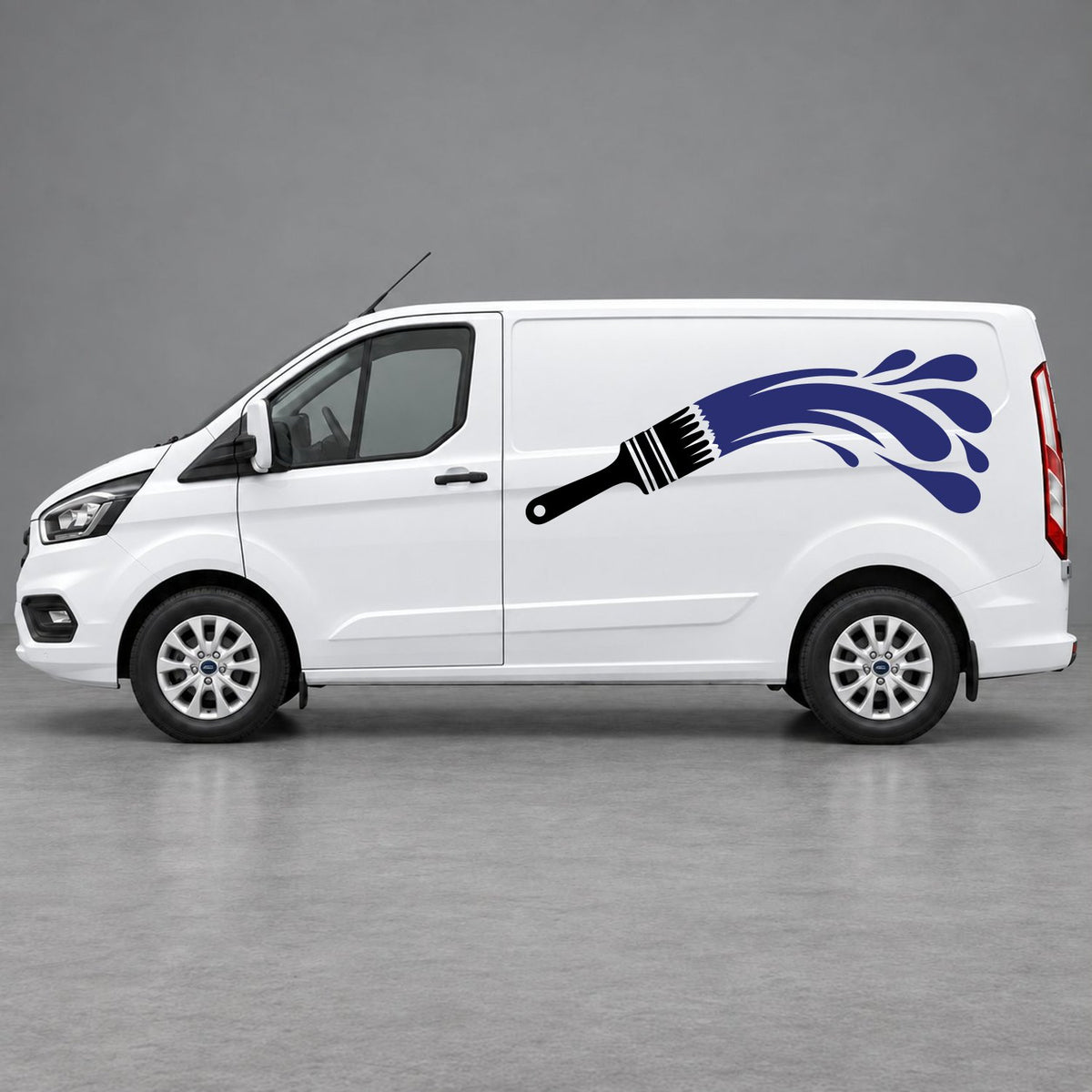 Ford Transit Custom Paintbrush Swoosh Side Graphics in Black & Navy Blue