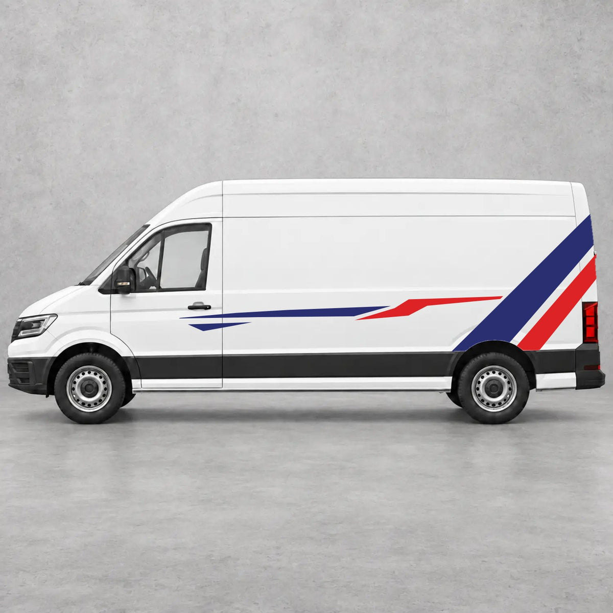 VW Crafter Bold Rear Diagonal Side Stripes in Navy Blue & Red