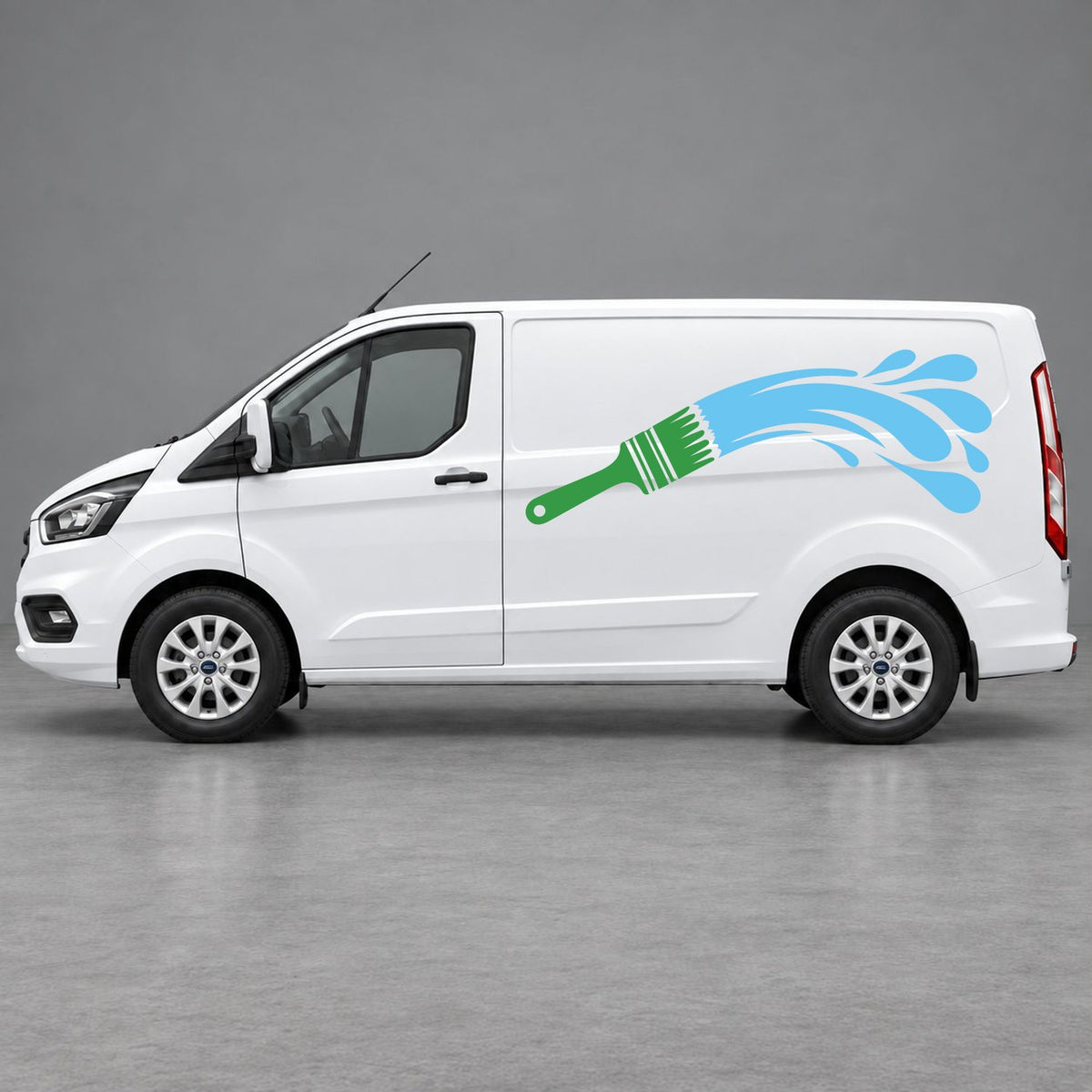 Ford Transit Custom Paintbrush Swoosh Side Graphics in Green & Light Blue