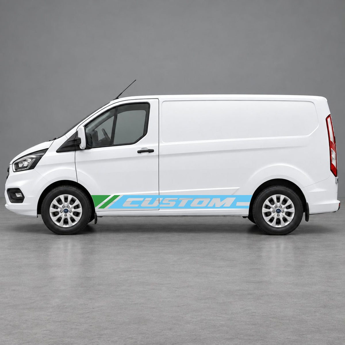 Ford Transit Custom Custom Lower Side Stripes in Light Blue & Green