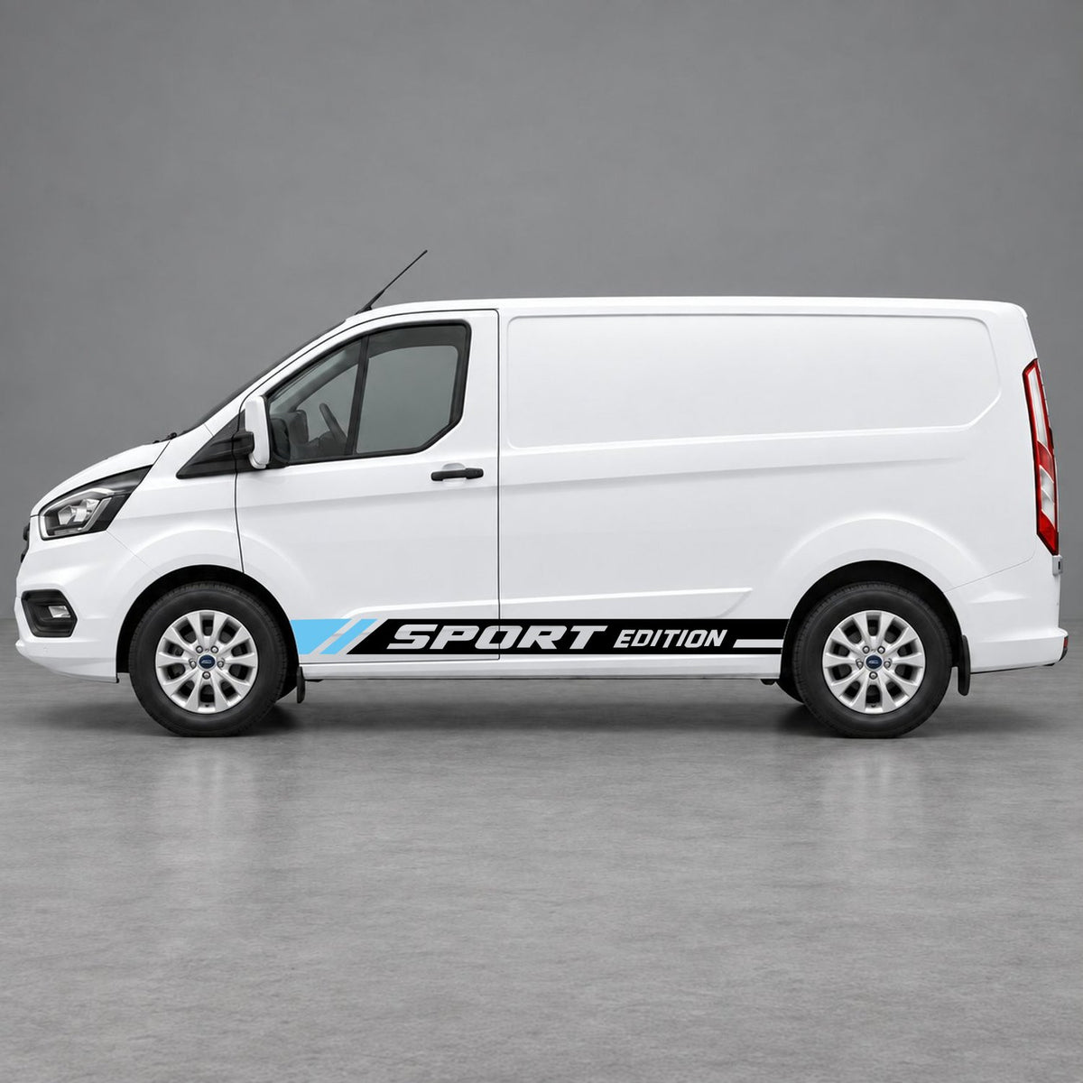 Ford Transit Custom Sport Edition Lower Side Graphics in Black & Light Blue